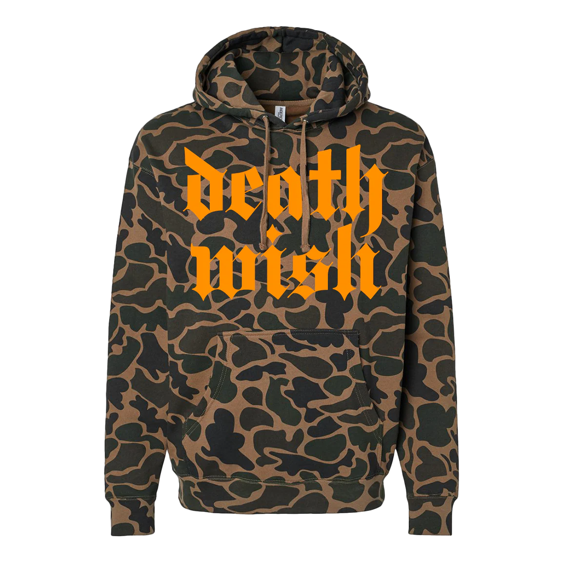 Deathwish “Stacked Logo: Orange” Premium Duck Camo Sweatshirt