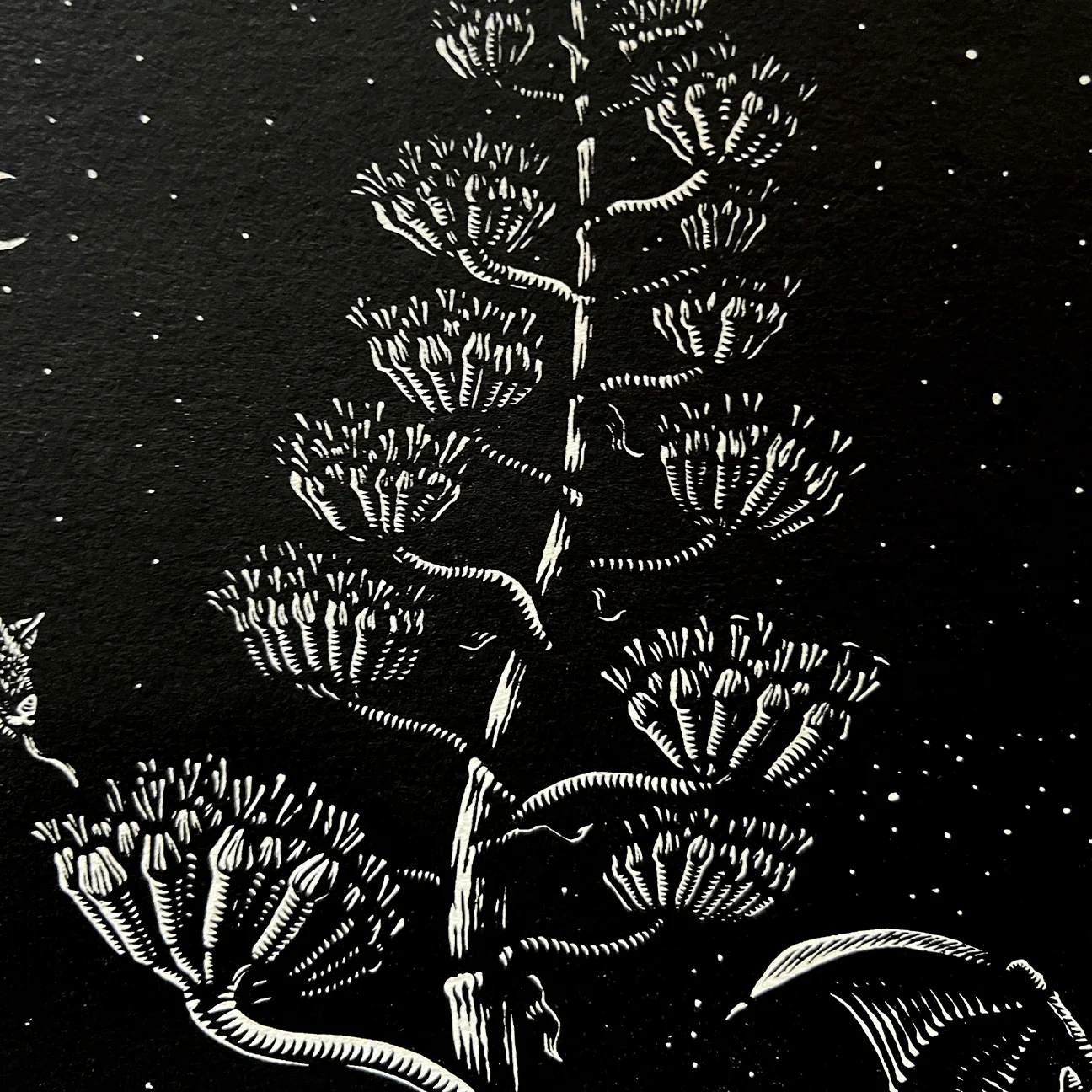 Mazatl "Murciélago Magueyero" Linocut Print - Image 5