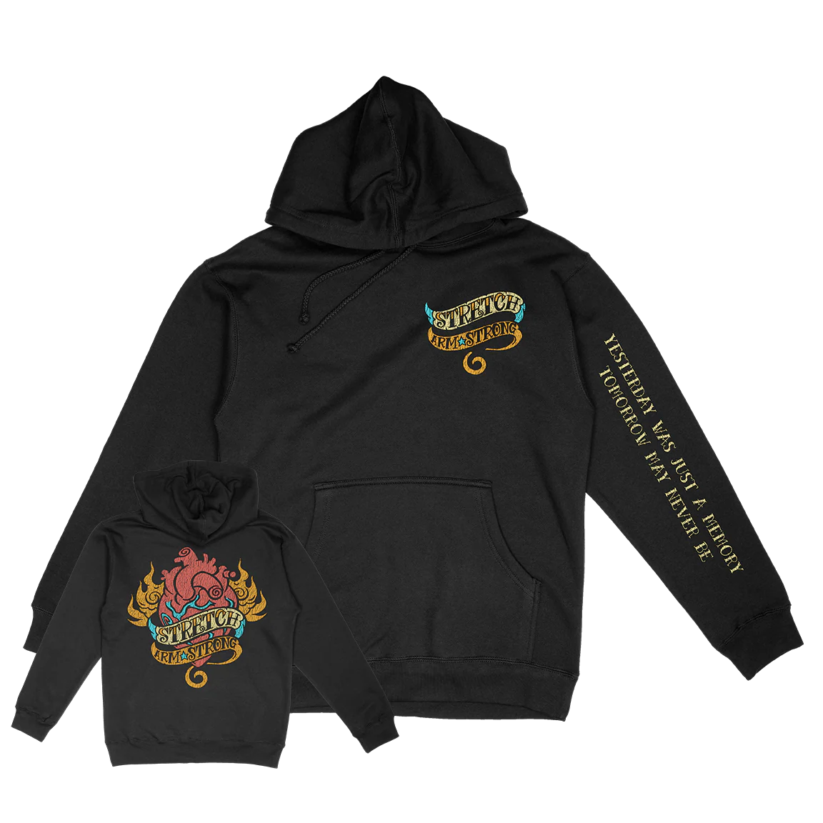 Stretch Arm Strong "Yesterday" Black Hooded Sweatshirt